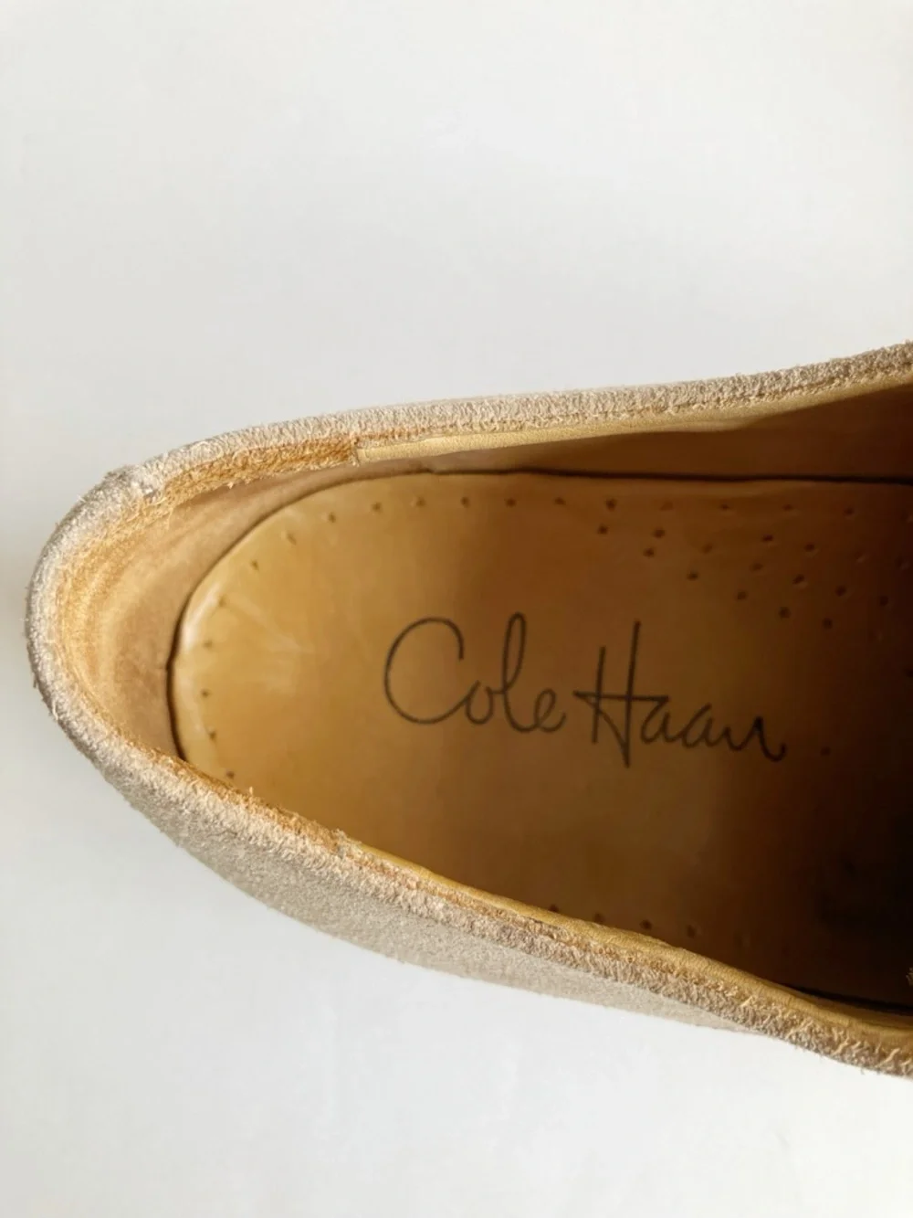 Cole Haan Men’s Great Jones Oxfords Shoes Size 7.5 Cream Beige Suede Derby Dress